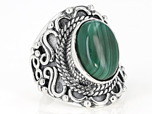 14x10mm Oval Malachite Sterling Silver Solitaire Ring - Size 6