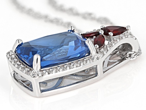7.73ctw Lab Blue Spinel, Vermelho Garnet™ & White Zircon Rhodium Over Silver Pendant With Chain