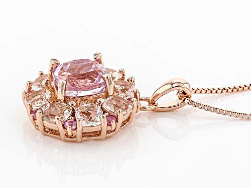 2.65ct kunzite, 1.63ctw Crystal quartz & pink sapphire 18k rose gold over silver pendant w/chain