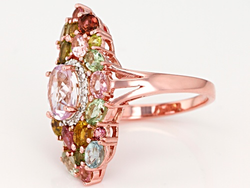 1.49ct Kunzite With 2.18ctw Multi-Tourmaline & .02ctw Diamond Accent 18k Rose Gold Over Silver Ring - Size 8