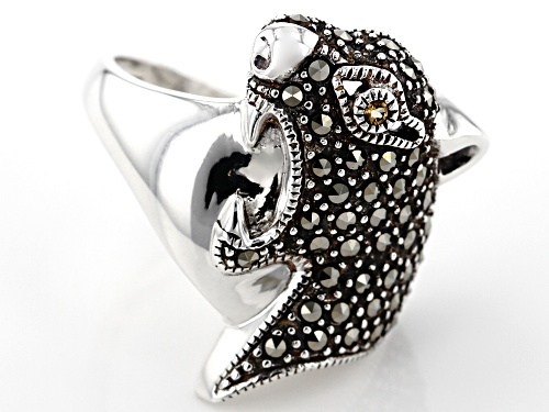 1.30mm Round Marcasite and .01ct Round Brazilian Citrine Sterling Silver Panther Head Ring - Size 7