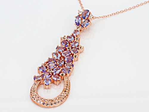 4.06ctw Oval Tanzanite & .93ctw Round White Topaz 18k Rose Gold Over Silver Pendant With Chain