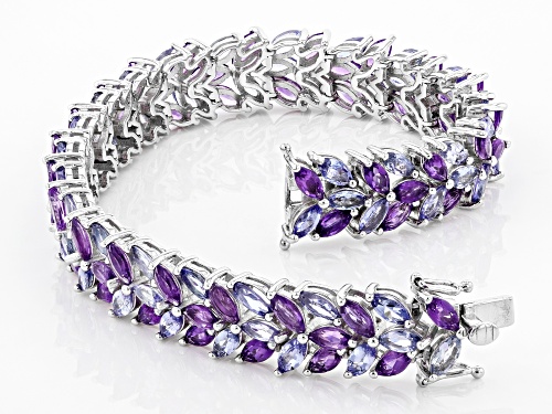 8.34ctw Marquise African Amethyst & 7.51ctw Marquise Tanzanite Rhodium Over Silver Bracelet - Size 8