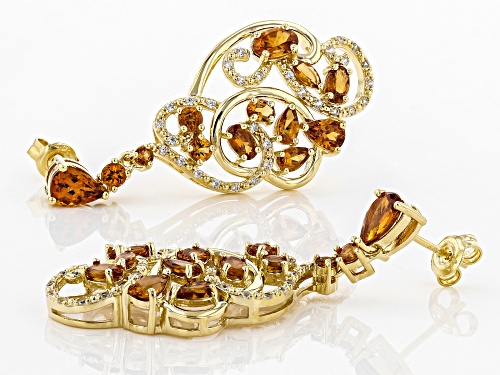 7.06ctw Mixed Shape Mandarin Garnet W/ .68ctw Zircon 18k Gold Over Silver Chandelier Earrings