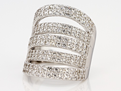 3.67ctw Round White Zircon Rhodium Over Sterling Silver 5-Row Band Ring - Size 5