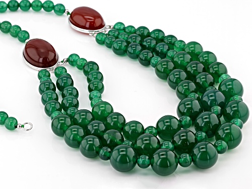 6-12mm Round Green Agate Bead & Red Chalcedony Sterling Silver Necklace - Size 22