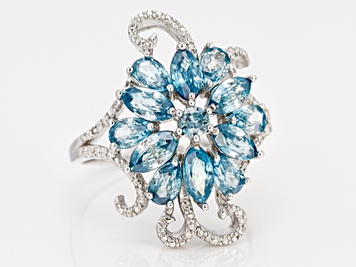 3.20ctw blue zircon with .03ctw white diamond accent rhodium over sterling silver ring - Size 7