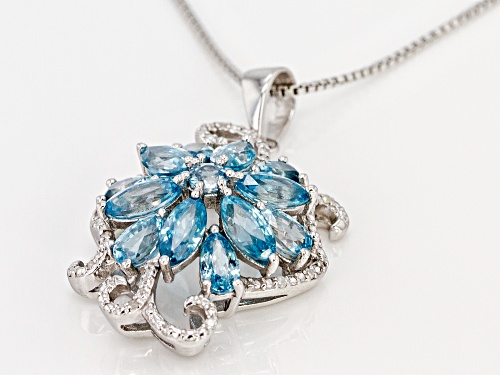 3.20ctw blue zircon with .03ctw diamond accent rhodium over sterling silver pendant with chain