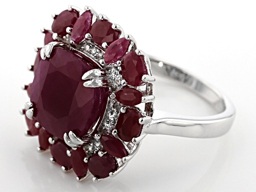 7.87ctw Mixed Shape Indian Ruby With 1.36ctw Round White Zircon Rhodium Over Silver Ring - Size 8