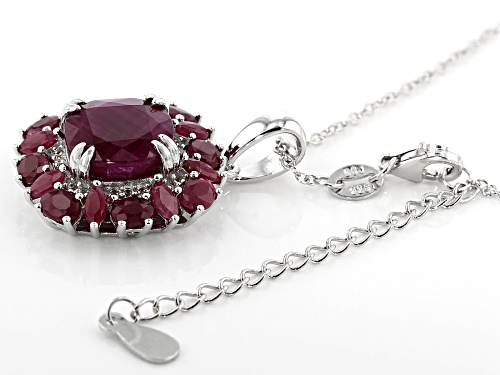 7.89ctw Mixed Shape Indian Ruby With 1.36ctw Round White Zircon Rhodium Over Silver Pendant W/Chain