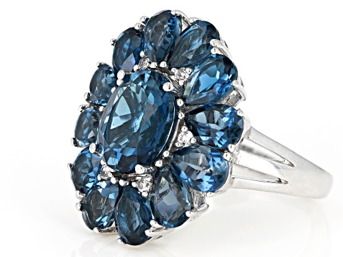 7.90ctw Oval & Pear Shape London Blue Topaz & .09ctw White Topaz Rhodium Over Silver Ring - Size 8