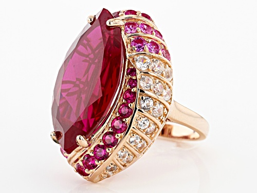 16.98ctw Lab Created Ruby, Lab Created Pink Sapphire & White Zircon 18k Rose Gold Over Silver Ring - Size 6