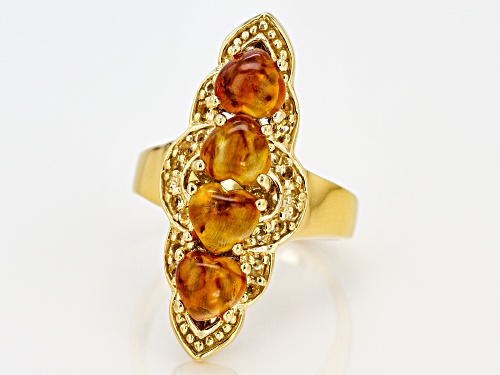 6x6mm Heart Shape Amber With .24ctw Round Citrine 18k Yellow Gold Over Sterling Silver Ring - Size 7