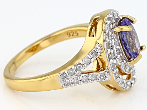 1.06ctw Oval Tanzanite With .42ctw Round White Diamonds, 18k Yellow Gold Over Silver Ring - Size 8
