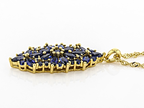 3.34ctw Marquise & Round Lab Created Blue Sapphire 18k Yellow Gold Over Silver Pendant W/Chain