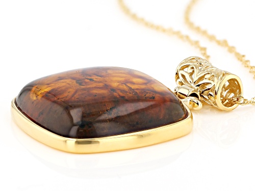 30x30mm Square Cushion Amber 18k Yellow Gold Over Sterling Silver Pendant with Chain