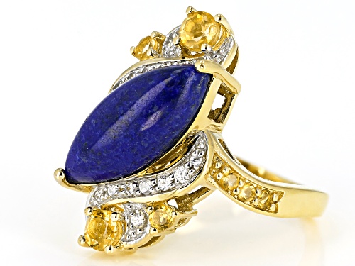 16x8mm Marquise Lapis Lazuli, .49ctw Citrine & .15ctw White Zircon, 18k Yellow Gold Over Silver Ring - Size 8