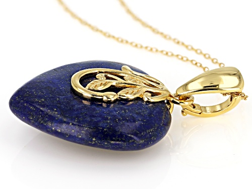 30X30mm heart shape cabochon lapis lazuli 18k yellow gold over sterling silver enhancer with chain
