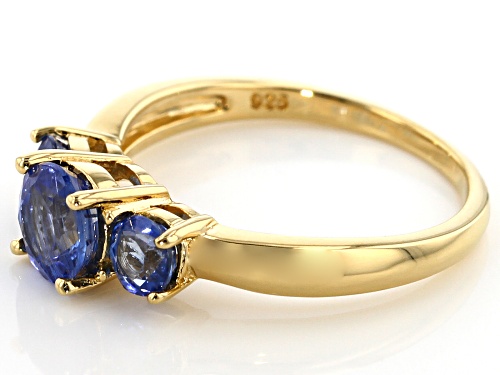 1.35ctw Round Kyanite 18k Yellow Gold Over Sterling Silver 3-Stone Ring - Size 7