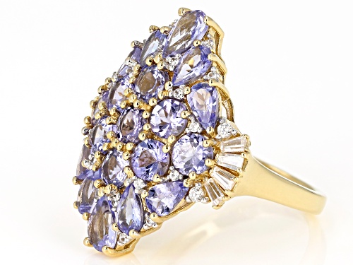 4.34ctw Tanzanite With .46ctw White Zircon 18k Yellow Gold Over Sterling Silver Ring - Size 6