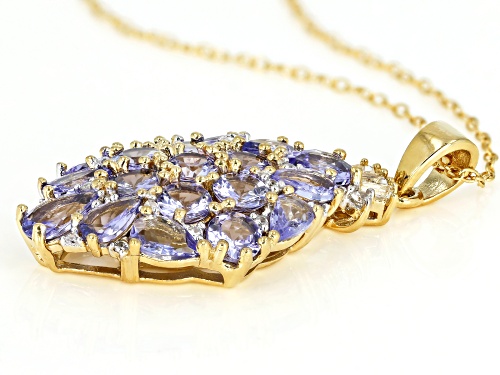 4.34ctw Tanzanite With .25ctw White Zircon 18k Yellow Gold Over Silver Pendant With Chain