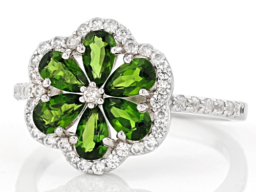 1.12ctw Chrome Diopside and .57ctw White Zircon Rhodium Over Sterling Silver Ring - Size 6