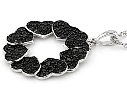 1.81ctw Round Black Spinel Rhodium Over Sterling Silver Pendant with Chain.