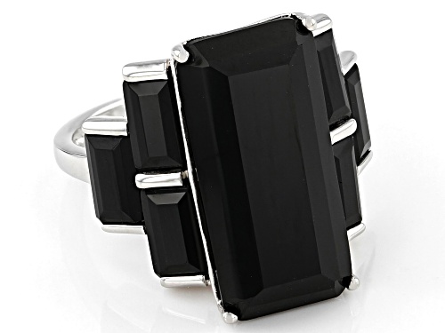 14.48ctw Black Spinel Rhodium Over Sterling Silver Ring - Size 7