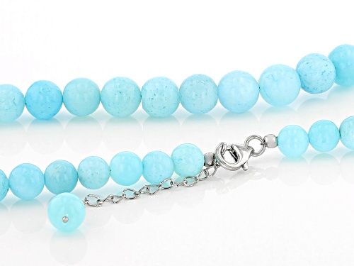 8-10mm Round Sky Blue Indian Opal Rhodium Over Sterling Silver Graduated Beaded Necklace - Size 18