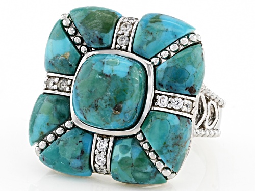 Free-Form Turquoise With 0.28ctw White Zircon Rhodium Over Sterling Silver Ring - Size 7