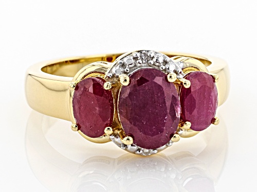 2.24ctw Oval Indian Ruby and 0.02ctw Round  Diamond Accent 18K Yellow Gold Over Silver Ring - Size 7