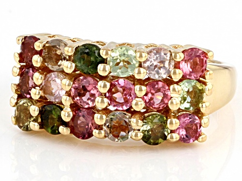 1.80ctw Round Multicolor Tourmaline 18K Yellow Gold Over Sterling Silver Ring - Size 7