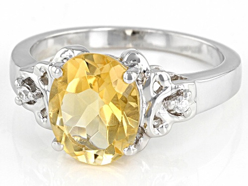 2.50ct Oval Brazilian Citrine and 0.03ctw Round White Zircon Rhodium Over Sterling Silver Ring - Size 8