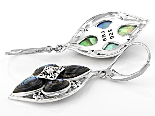 Free-form Cabochon Abalone Shell Rhodium Over Sterling Silver Earrings