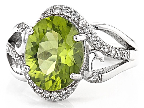 3.25ct Manchurian Peridot™ with .31ctw White Zircon Rhodium Over Sterling Silver Ring - Size 8