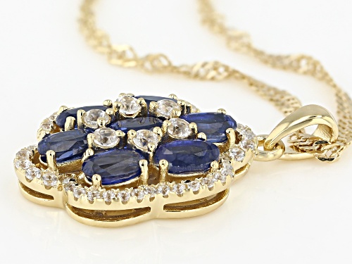 1.82ctw Nepalese Kyanite and 0.68ctw White Zircon 18K Yellow Gold Over Silver Pendant With Chain
