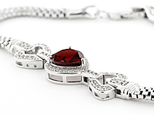 3.23ct Heart Shape Vermelho Garnet™ With .57ctw Round White Zircon Rhodium Over Silver Bracelet - Size 8