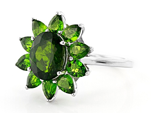 1.71ct oval and 1.44ctw pear shaped chrome diopside rhodium over sterling silver ring - Size 8