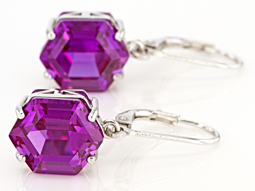 9.91ctw Hexagon Lab Created Color Change Sapphire Solitaire Rhodium Over Silver Dangle Earrings