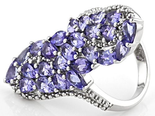 4.34ctw Mixed Shape Tanzanite Rhodium Over Sterling Silver Elongated Bypass Ring - Size 6
