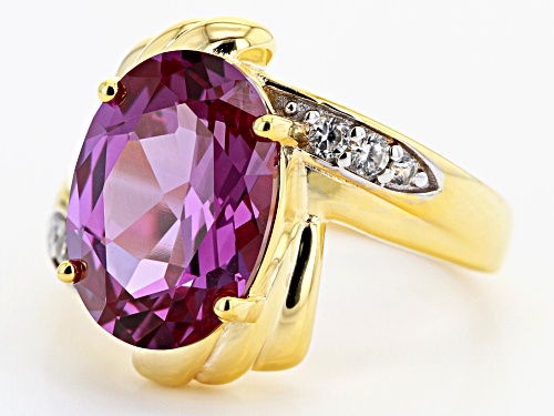 6.39CT Lab Created Color Change Sapphire with .22ctw White Zircon 18k yellow gold Over Silver Ring - Size 9