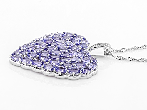 10.62ctw Tanzanite with .10ctw White Zircon Rhodium Over Silver Heart Pendant With Chain