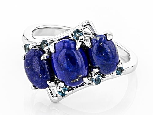 8x6mm & 7x5mm Oval Lapis Lazuli And .15ctw London Blue Topaz Rhodium Over Silver Ring - Size 7