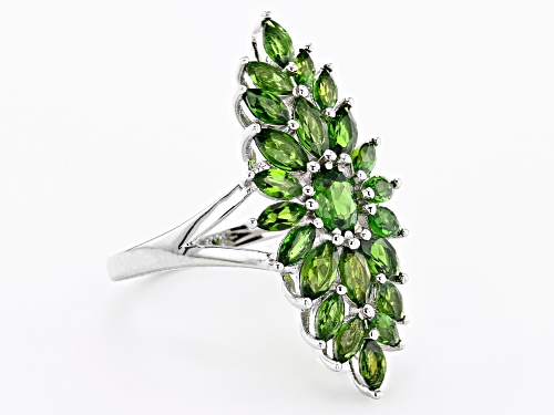 2.43ctw Oval And Marquise Chrome Diopside Rhodium Over Sterling Silver Cluster Ring - Size 8