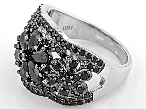 2.10CTW PEAR SHAPE AND ROUND BLACK SPINEL RHODIUM OVER STERLING SILVER RING - Size 7