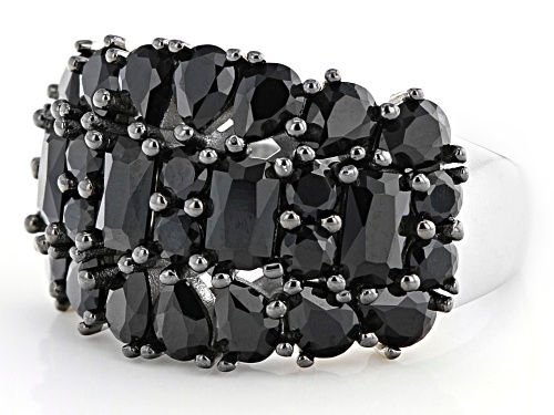 3.70ctw Mixed Shape Black Spinel Rhodium Over Sterling Silver Cluster Band Ring - Size 8