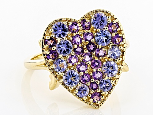 1.47ctw Round Tanzanite & Round African Amethyst 18k Yellow Gold Over Sterling Silver 