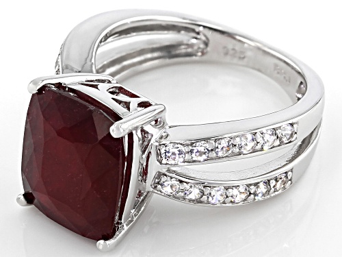 6.80CT CUSHION MAHALEO(R) RUBY WITH 1.02CTW WHITE ZIRCON RHODIUM OVER STERLING SILVER RING - Size 7