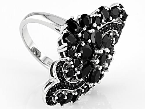 6.05ctw Oval and Round Black Spinel Rhodium Over Sterling Silver Ring - Size 8