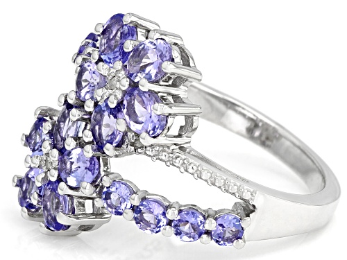 2.03CTW OVAL AND ROUND TANZANITE WITH .01CTW WHITE DIAMOND RHODIUM OVER STERLING SILVER RING - Size 8